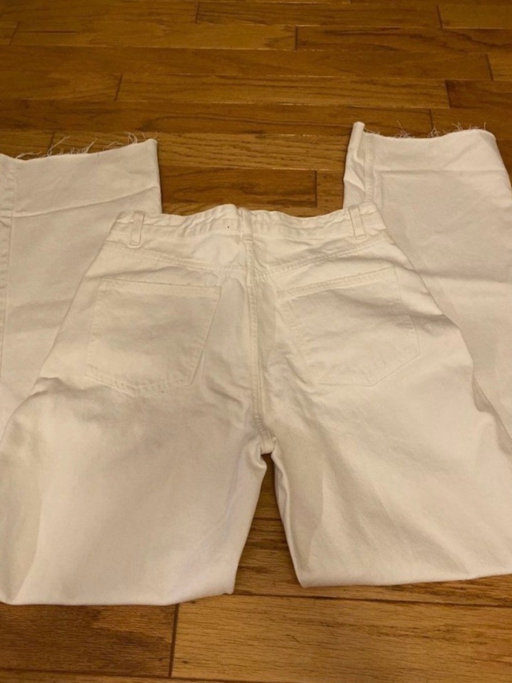 Zara, women’s white cotton high rise straight let frayed hem jeans size 10 - Picture 4 of 9